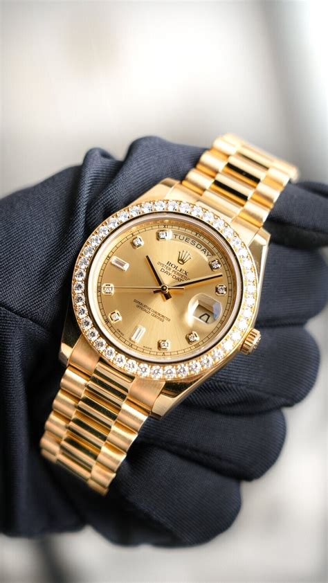 rolex day date 2 gold diamond|gold rolex with diamond bezel.